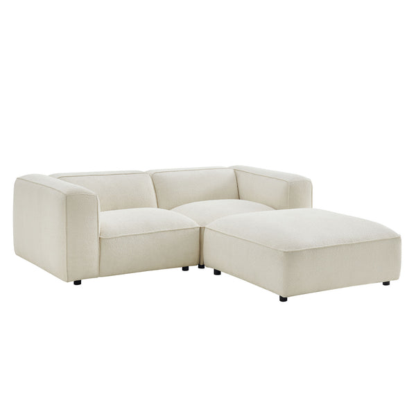 Modway Furniture Auren Modway Bouclé Three Piece Modular Seating Set with Ottoman for Modern Living White EEI-7719-CRE