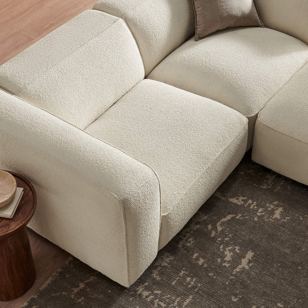 Modway Furniture Auren Modway Bouclé Three Piece Modular Seating Set with Ottoman for Modern Living White EEI-7719-CRE