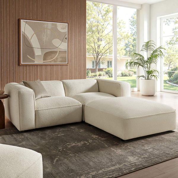 Modway Furniture Auren Modway Bouclé Three Piece Modular Seating Set with Ottoman for Modern Living White EEI-7719-CRE