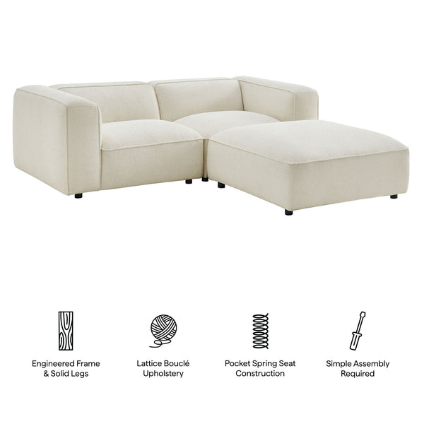 Modway Furniture Auren Modway Bouclé Three Piece Modular Seating Set with Ottoman for Modern Living White EEI-7719-CRE