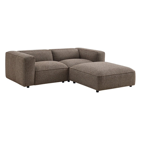 Modway Furniture Auren Modway Bouclé Three Piece Modular Seating Set with Ottoman for Modern Living Brown EEI-7719-ETH