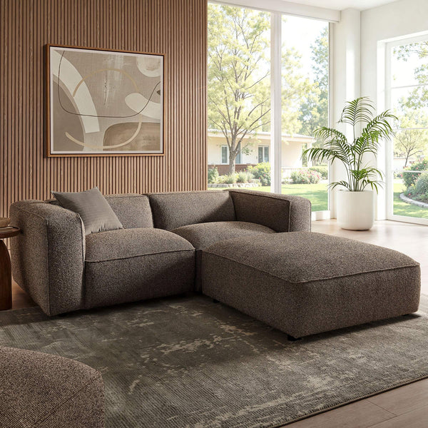 Modway Furniture Auren Modway Bouclé Three Piece Modular Seating Set with Ottoman for Modern Living Brown EEI-7719-ETH