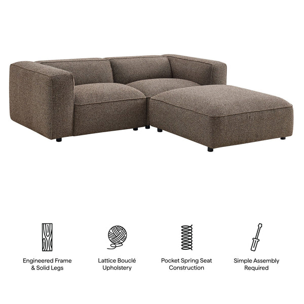 Modway Furniture Auren Modway Bouclé Three Piece Modular Seating Set with Ottoman for Modern Living Brown EEI-7719-ETH