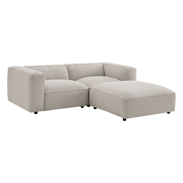 Modway Furniture Auren Modway Bouclé Three Piece Modular Seating Set with Ottoman for Modern Living Gray EEI-7719-FOG