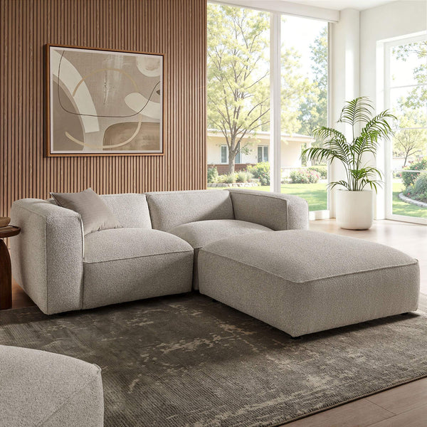 Modway Furniture Auren Modway Bouclé Three Piece Modular Seating Set with Ottoman for Modern Living Gray EEI-7719-FOG