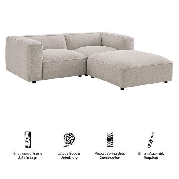 Modway Furniture Auren Modway Bouclé Three Piece Modular Seating Set with Ottoman for Modern Living Gray EEI-7719-FOG