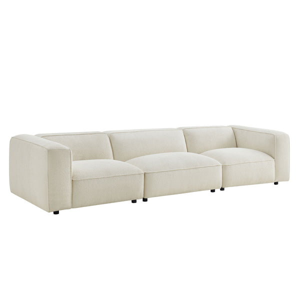 Modway Furniture Auren Three Piece Bouclé Modular Sofa with Hardwood Legs for Modern Living Rooms White EEI-7720-CRE