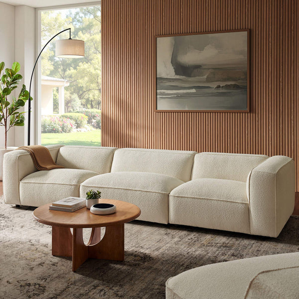 Modway Furniture Auren Three Piece Bouclé Modular Sofa with Hardwood Legs for Modern Living Rooms White EEI-7720-CRE