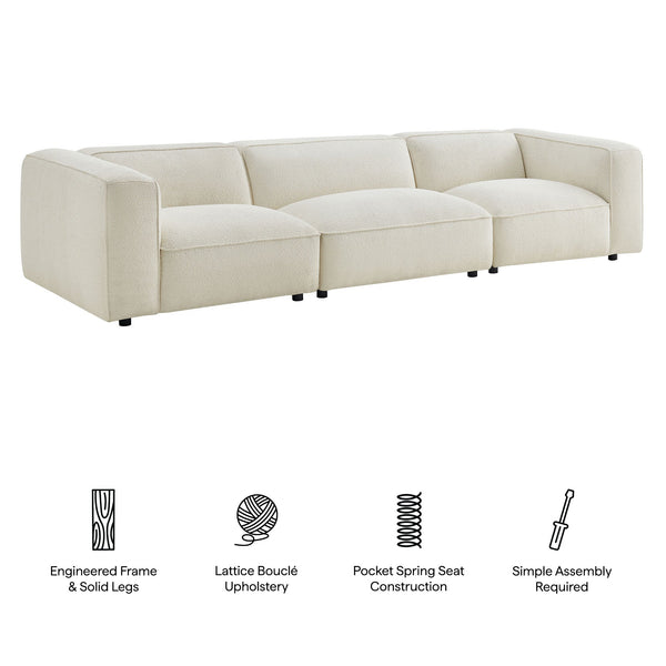 Modway Furniture Auren Three Piece Bouclé Modular Sofa with Hardwood Legs for Modern Living Rooms White EEI-7720-CRE