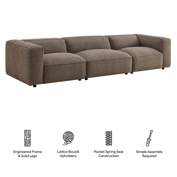 Modway Furniture Auren Three Piece Bouclé Modular Sofa with Hardwood Legs for Modern Living Rooms Brown EEI-7720-ETH