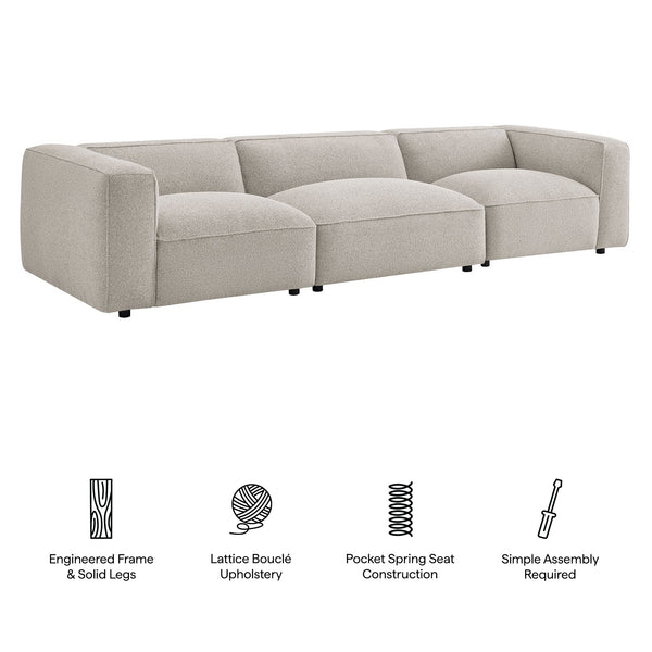 Modway Furniture Auren Three Piece Bouclé Modular Sofa with Hardwood Legs for Modern Living Rooms Gray EEI-7720-FOG