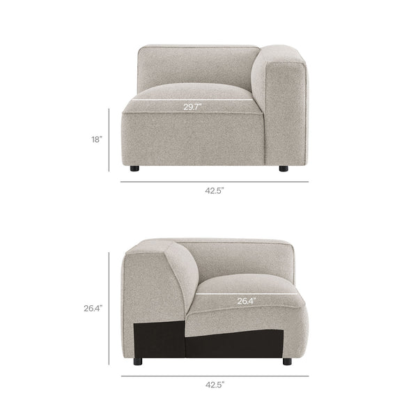 Modway Furniture Auren Three Piece Bouclé Modular Sofa with Hardwood Legs for Modern Living Rooms Gray EEI-7720-FOG