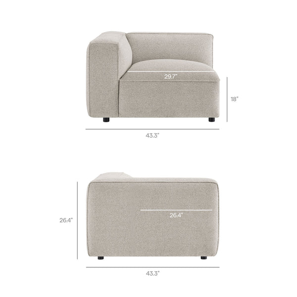 Modway Furniture Auren Three Piece Bouclé Modular Sofa with Hardwood Legs for Modern Living Rooms Gray EEI-7720-FOG