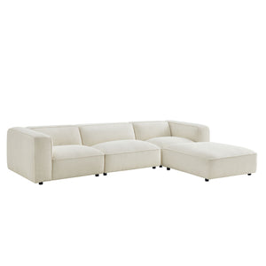 Modway Furniture Auren Four Piece Bouclé Modular Sectional with Ottoman for Modern Living Spaces White EEI-7721-CRE
