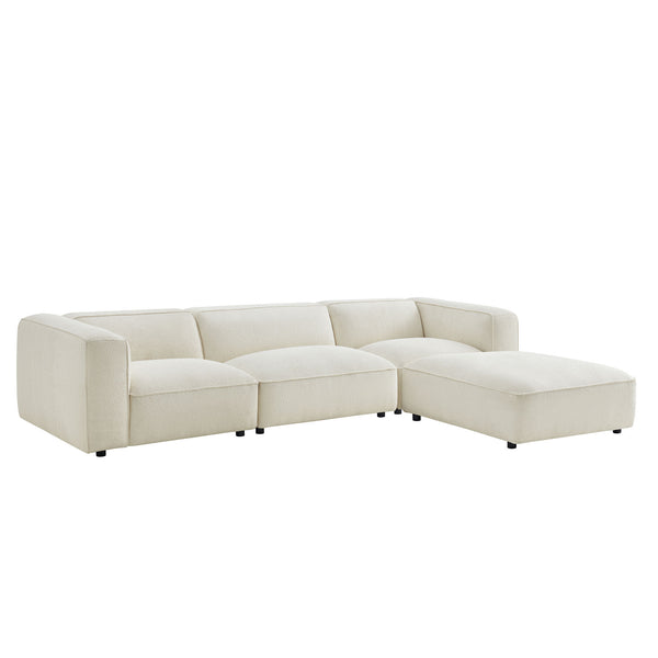 Modway Furniture Auren Four Piece Bouclé Modular Sectional with Ottoman for Modern Living Spaces White EEI-7721-CRE