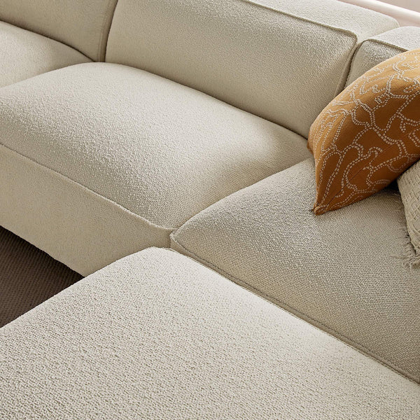 Modway Furniture Auren Four Piece Bouclé Modular Sectional with Ottoman for Modern Living Spaces White EEI-7721-CRE