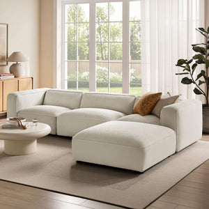 Modway Furniture Auren Four Piece Bouclé Modular Sectional with Ottoman for Modern Living Spaces White EEI-7721-CRE