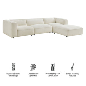 Modway Furniture Auren Four Piece Bouclé Modular Sectional with Ottoman for Modern Living Spaces White EEI-7721-CRE