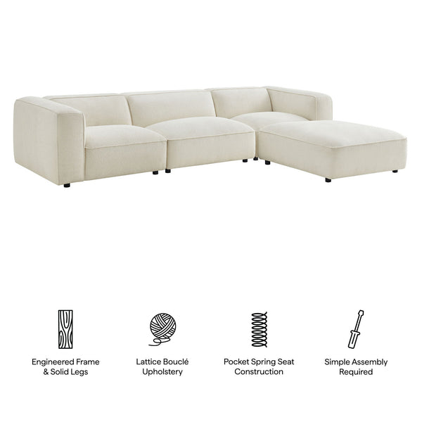 Modway Furniture Auren Four Piece Bouclé Modular Sectional with Ottoman for Modern Living Spaces White EEI-7721-CRE