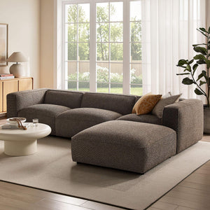 Modway Furniture Auren Four Piece Bouclé Modular Sectional with Ottoman for Modern Living Spaces Brown EEI-7721-ETH