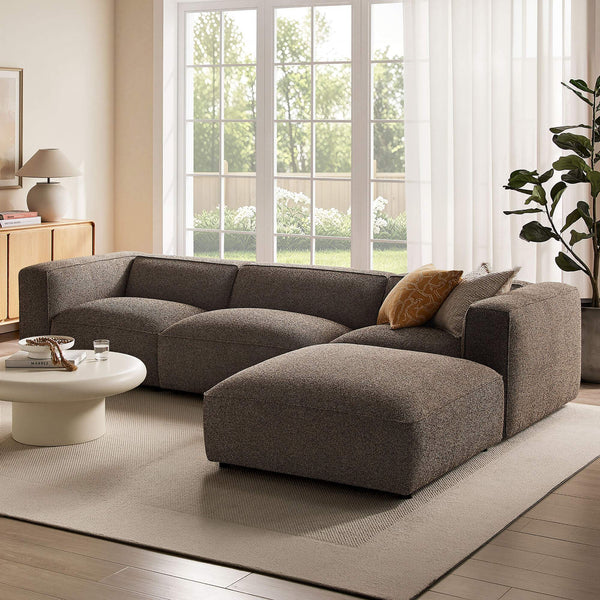 Modway Furniture Auren Four Piece Bouclé Modular Sectional with Ottoman for Modern Living Spaces Brown EEI-7721-ETH