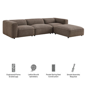 Modway Furniture Auren Four Piece Bouclé Modular Sectional with Ottoman for Modern Living Spaces Brown EEI-7721-ETH