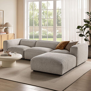 Modway Furniture Auren Four Piece Bouclé Modular Sectional with Ottoman for Modern Living Spaces Gray EEI-7721-FOG