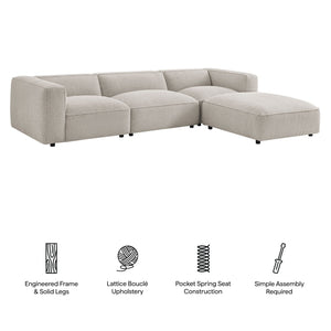 Modway Furniture Auren Four Piece Bouclé Modular Sectional with Ottoman for Modern Living Spaces Gray EEI-7721-FOG