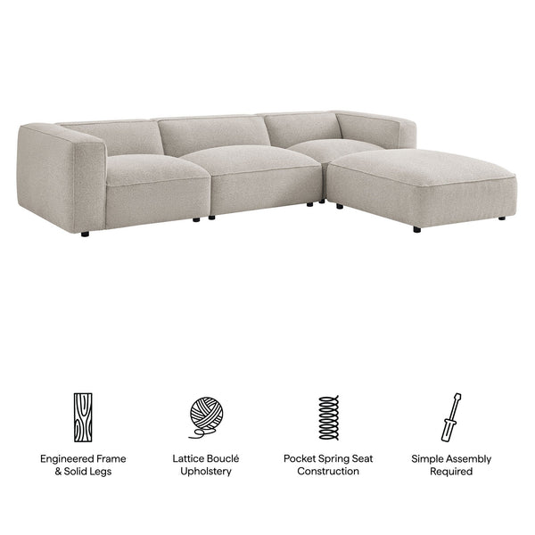 Modway Furniture Auren Four Piece Bouclé Modular Sectional with Ottoman for Modern Living Spaces Gray EEI-7721-FOG