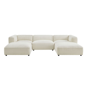 Modway Furniture Auren Five Piece Bouclé Modular Sectional with Pocket Springs for Modern Living Rooms White EEI-7722-CRE
