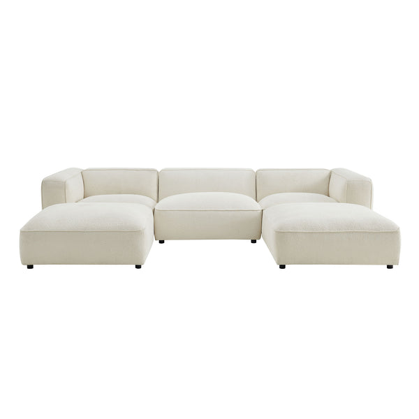 Modway Furniture Auren Five Piece Bouclé Modular Sectional with Pocket Springs for Modern Living Rooms White EEI-7722-CRE