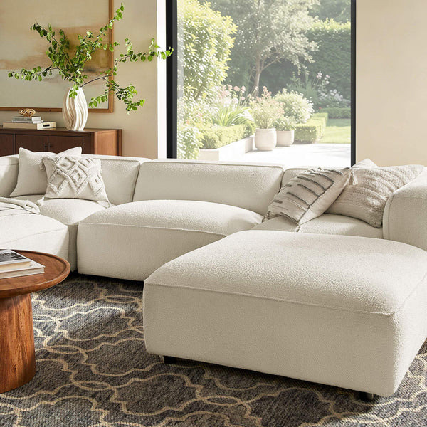 Modway Furniture Auren Five Piece Bouclé Modular Sectional with Pocket Springs for Modern Living Rooms White EEI-7722-CRE