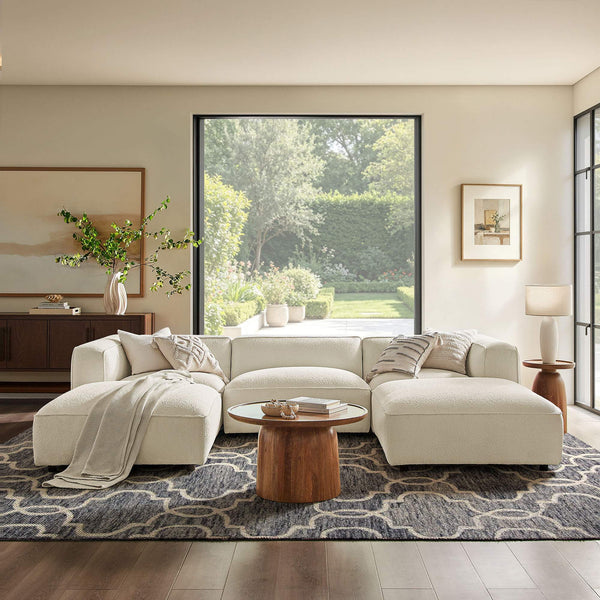 Modway Furniture Auren Five Piece Bouclé Modular Sectional with Pocket Springs for Modern Living Rooms White EEI-7722-CRE