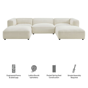 Modway Furniture Auren Five Piece Bouclé Modular Sectional with Pocket Springs for Modern Living Rooms White EEI-7722-CRE