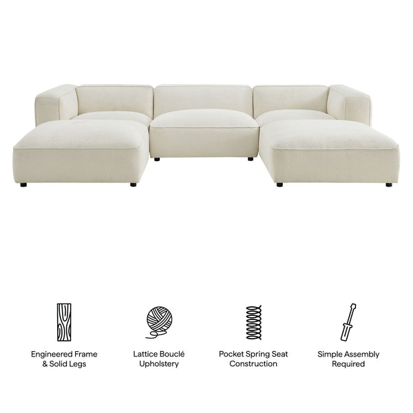 Modway Furniture Auren Five Piece Bouclé Modular Sectional with Pocket Springs for Modern Living Rooms White EEI-7722-CRE