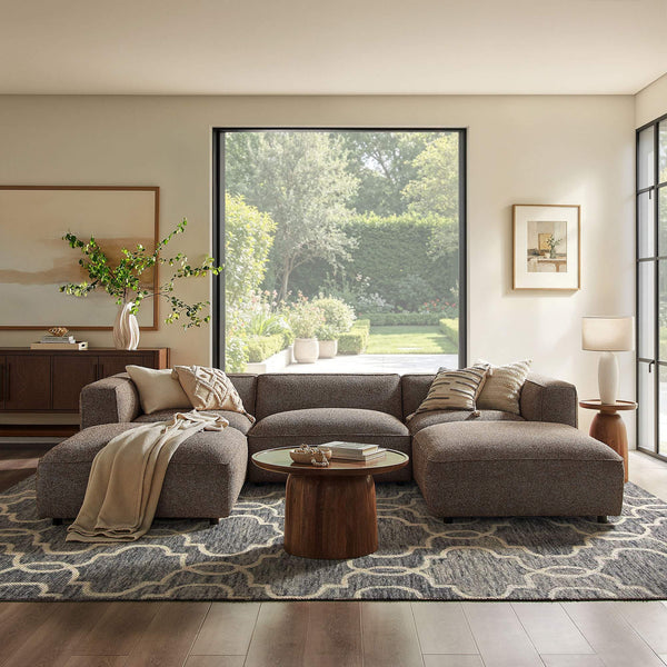 Modway Furniture Auren Five Piece Bouclé Modular Sectional with Pocket Springs for Modern Living Rooms Brown EEI-7722-ETH