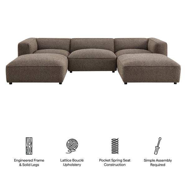 Modway Furniture Auren Five Piece Bouclé Modular Sectional with Pocket Springs for Modern Living Rooms Brown EEI-7722-ETH