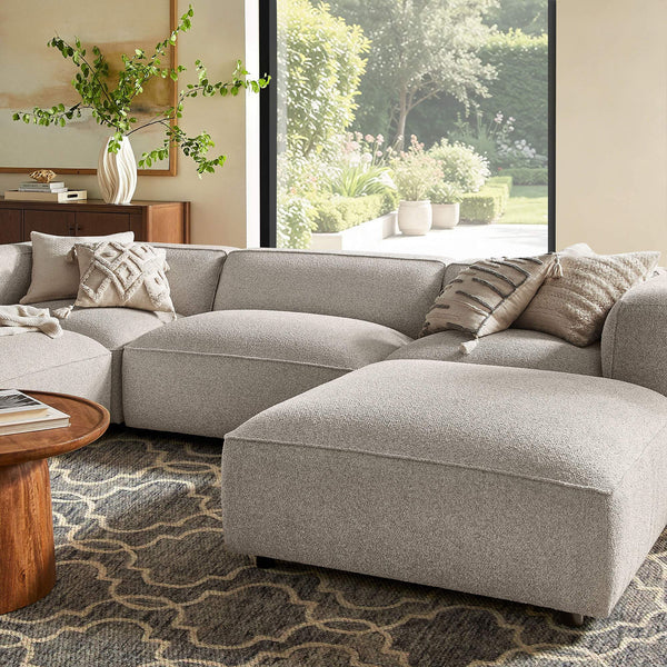 Modway Furniture Auren Five Piece Bouclé Modular Sectional with Pocket Springs for Modern Living Rooms Gray EEI-7722-FOG