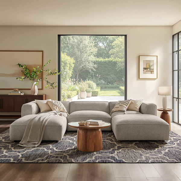 Modway Furniture Auren Five Piece Bouclé Modular Sectional with Pocket Springs for Modern Living Rooms Gray EEI-7722-FOG