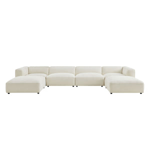 Modway Furniture Auren Bouclé Six Piece Modular Sectional with Ottomans for Contemporary Living Rooms White EEI-7723-CRE