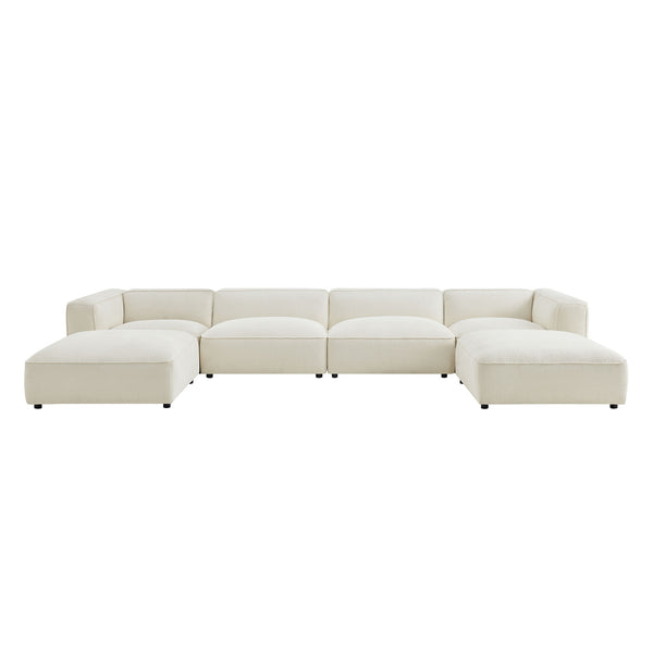 Modway Furniture Auren Bouclé Six Piece Modular Sectional with Ottomans for Contemporary Living Rooms White EEI-7723-CRE