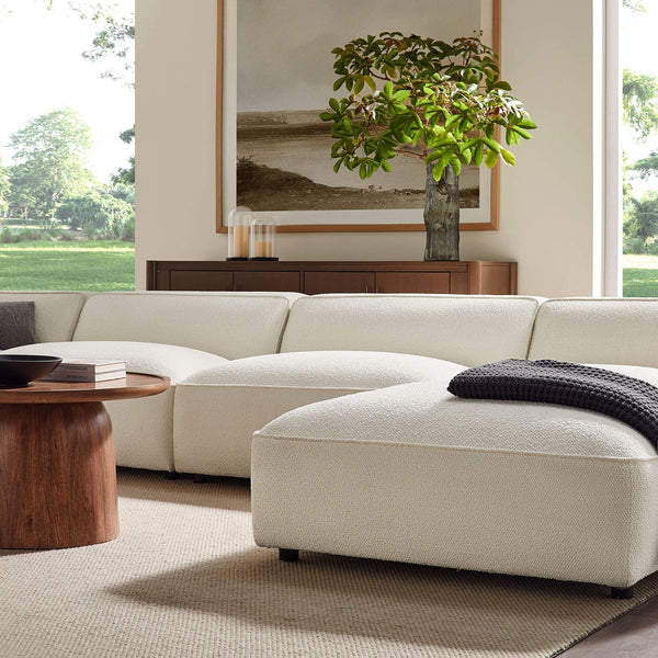Modway Furniture Auren Bouclé Six Piece Modular Sectional with Ottomans for Contemporary Living Rooms White EEI-7723-CRE