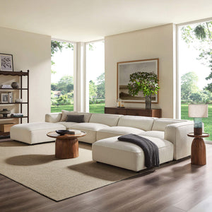 Modway Furniture Auren Bouclé Six Piece Modular Sectional with Ottomans for Contemporary Living Rooms White EEI-7723-CRE
