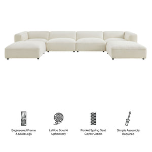 Modway Furniture Auren Bouclé Six Piece Modular Sectional with Ottomans for Contemporary Living Rooms White EEI-7723-CRE