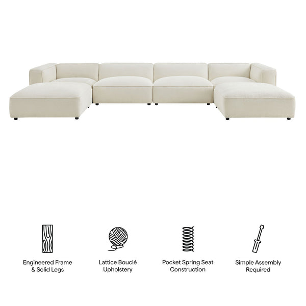 Modway Furniture Auren Bouclé Six Piece Modular Sectional with Ottomans for Contemporary Living Rooms White EEI-7723-CRE