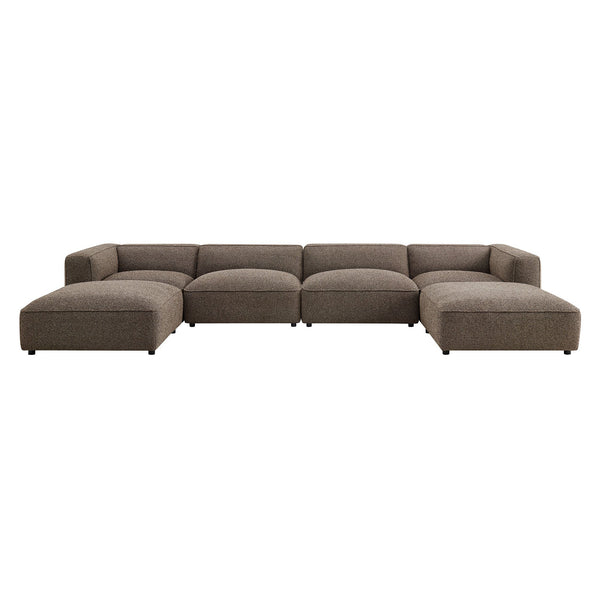 Modway Furniture Auren Bouclé Six Piece Modular Sectional with Ottomans for Contemporary Living Rooms Brown EEI-7723-ETH