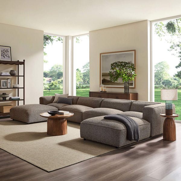 Modway Furniture Auren Bouclé Six Piece Modular Sectional with Ottomans for Contemporary Living Rooms Brown EEI-7723-ETH