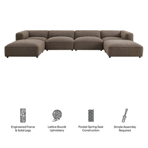 Modway Furniture Auren Bouclé Six Piece Modular Sectional with Ottomans for Contemporary Living Rooms Brown EEI-7723-ETH
