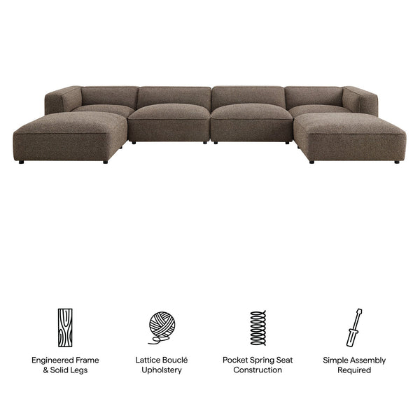 Modway Furniture Auren Bouclé Six Piece Modular Sectional with Ottomans for Contemporary Living Rooms Brown EEI-7723-ETH