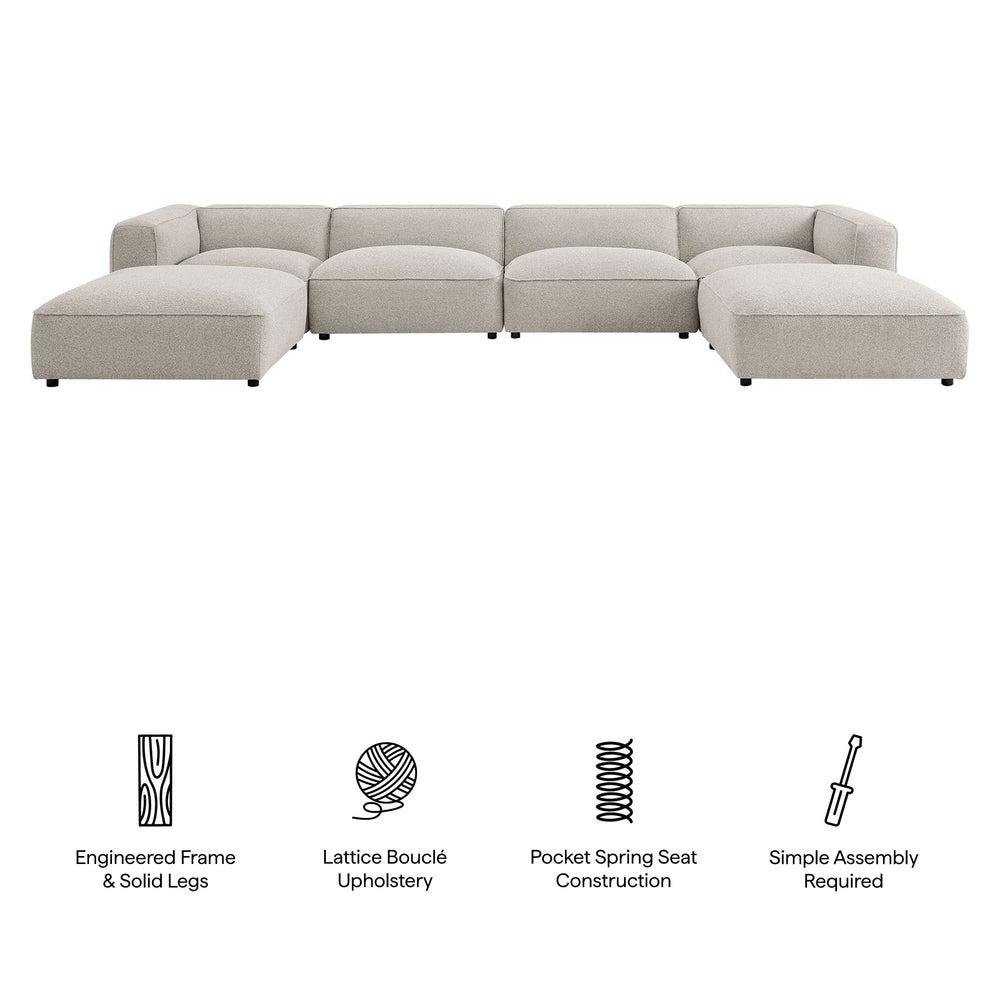 Modway Furniture Auren Bouclé Six Piece Modular Sectional with Ottomans for Contemporary Living Rooms Gray EEI-7723-FOG